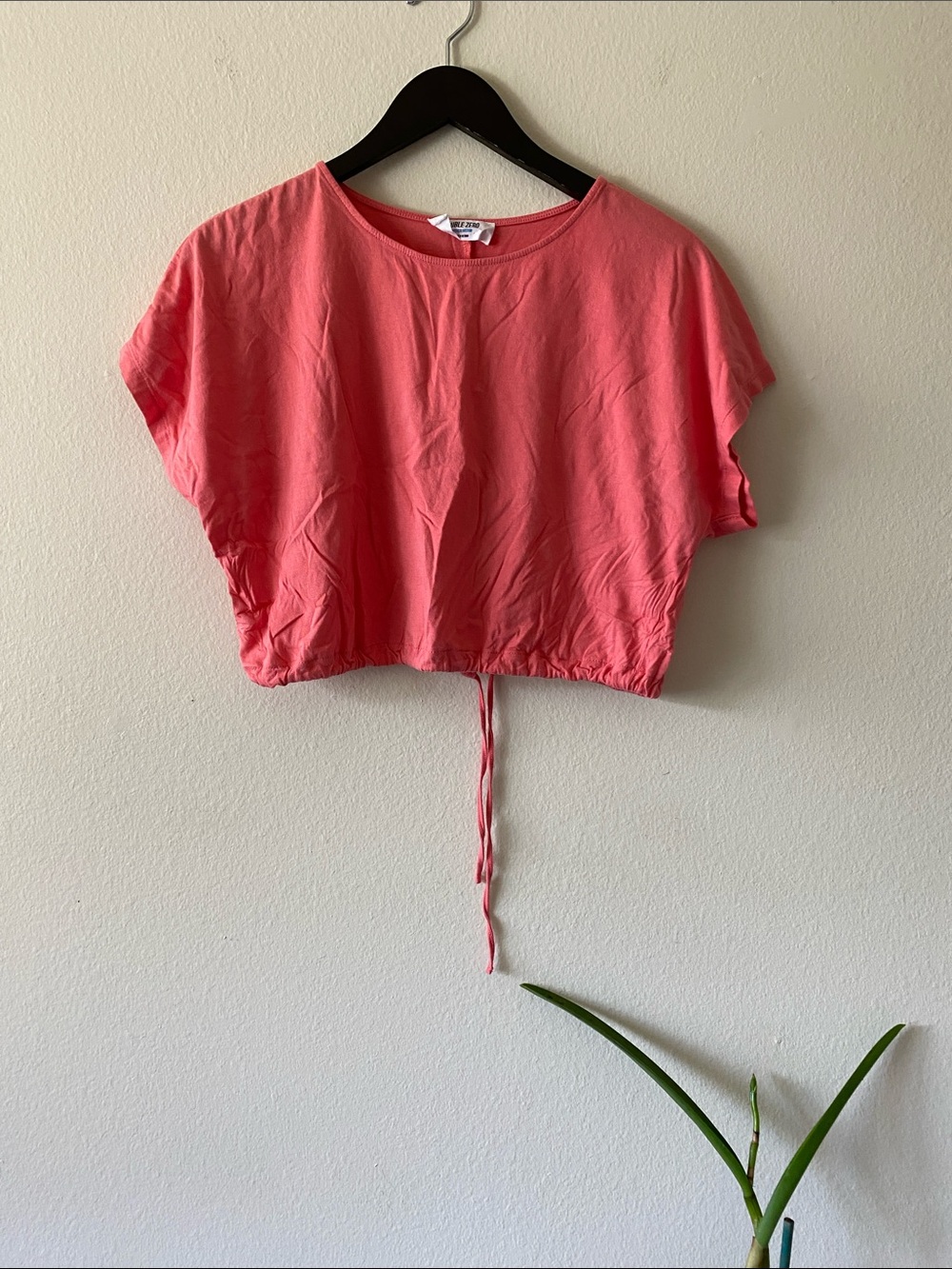 Double Zero Coral Drawstring Cropped Tee